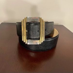 Liz Claiborne Vintage 1987 Black Leather Belt Gold Tone Buckle Women’s Small